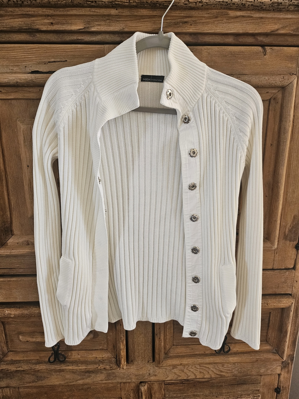Moda International Off-White Ribbed Snap Button Cardigan - XS - Picture 3 of 8